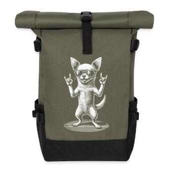 Funny Chihuahua Rock Music Concert - Roll Top Backpack - olive/black - Front