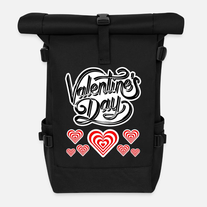 Valentinstag Geschenk T-Shirt, Happy Valentine's - Rolltop Rucksack - Schwarz