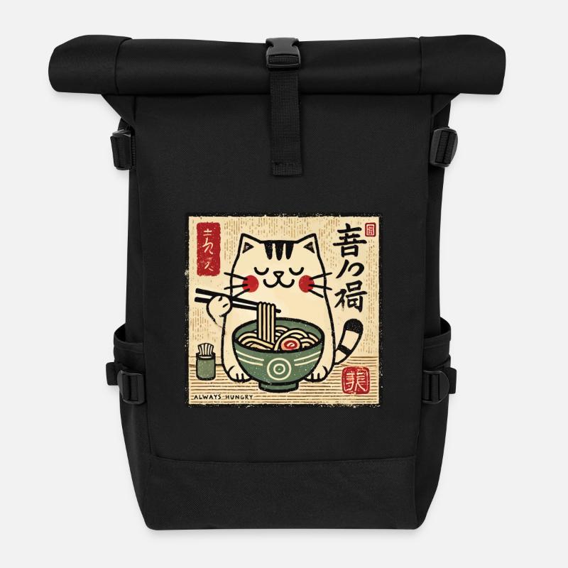 Ramen Liebhaber Kawaii Katze Retro Japan - Rolltop Rucksack - Schwarz