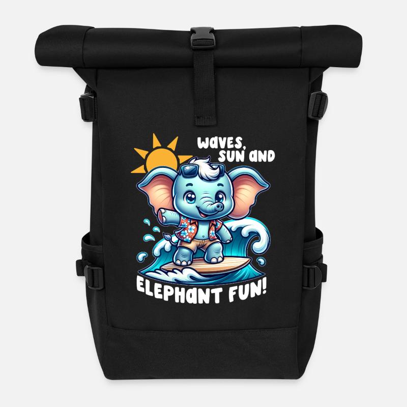 Elefanten-Surfer - Rolltop Rucksack - Schwarz