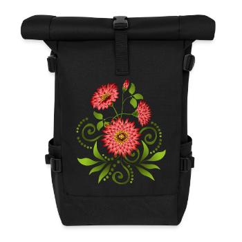 Blumen - Rolltop Rucksack - Schwarz - Vorne