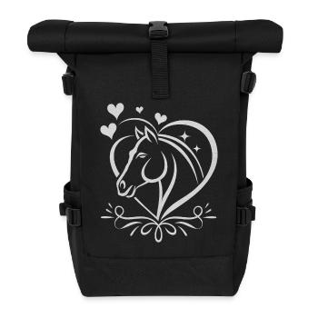 Pferdekopf Herz mit Herzen - Rolltop Rucksack - Schwarz - Vorne