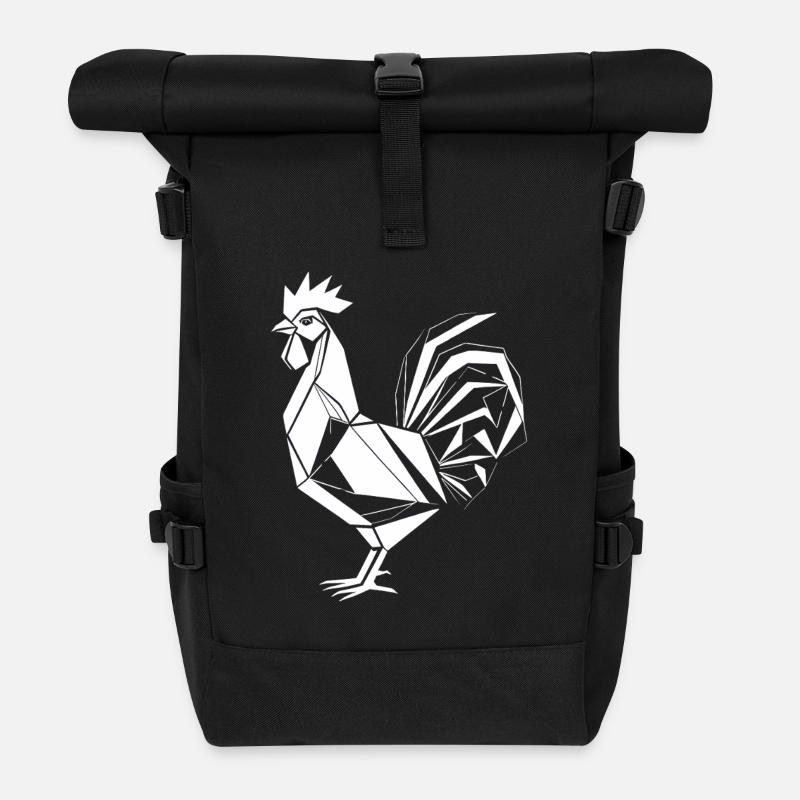 Hahn Polygon – Minimalistisches Bauernhof-Design - Rolltop Rucksack - Schwarz