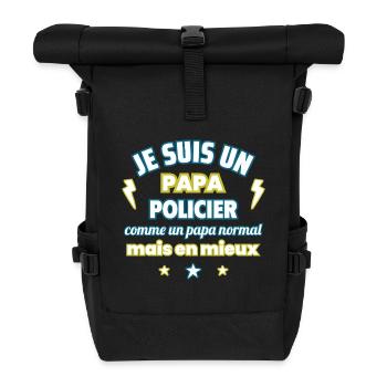 Papa policier,idée cadeau fête des pères,Noël - Sac à dos roll top - noir - Devant