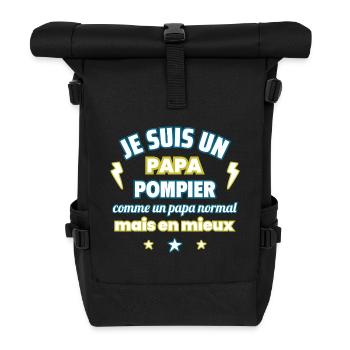 Papa pompier,idée cadeau fête des pères,Noël - Sac à dos roll top - noir - Devant
