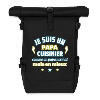 Papa cuisinier, cadeau fête des pères,Noël - Sac à dos roll top - noir - Devant