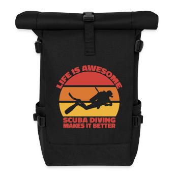 Life is awesome, Scuba diving makes it better - Ta - Roll Top Backpack - black - Front