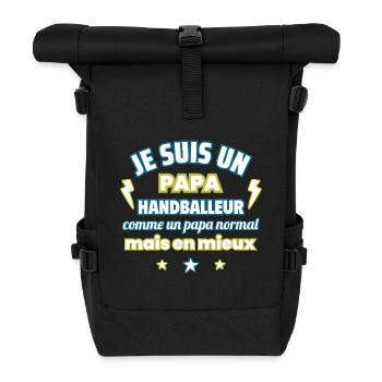 Papa HANDBALLEUR,cadeau fête des pères,Handball - Sac à dos roll top - noir - Devant