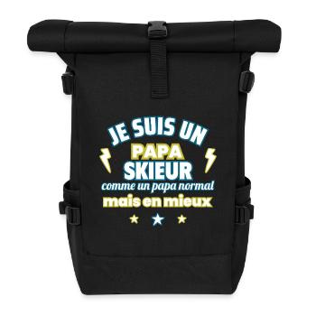 Papa SKIEUR, cadeau fête des pères,Humour ski, Ski - Sac à dos roll top - noir - Devant