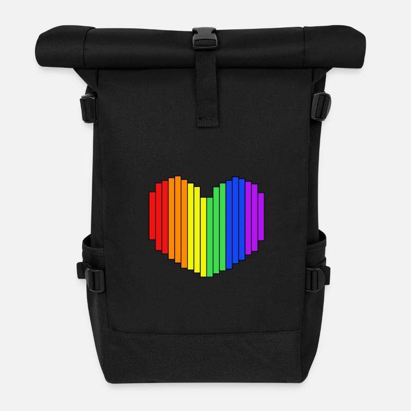 Regnbuehjerte Design - Rolltop-rygsæk - sort