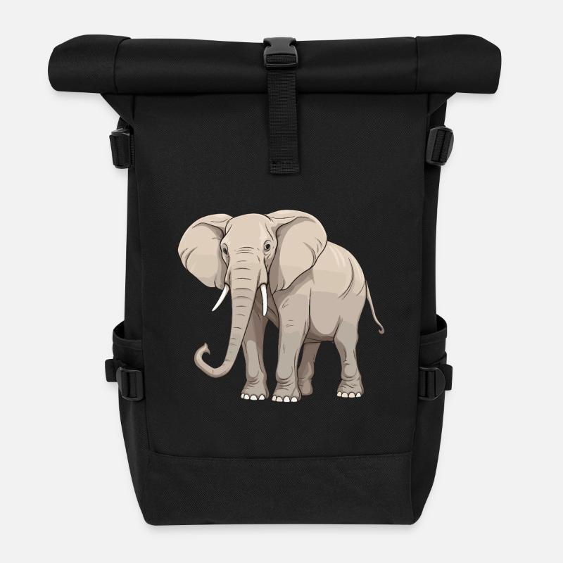 Elefant Tier - Rolltop Rucksack - Schwarz