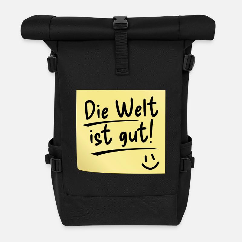 Die Welt ist gut - Rolltop Rucksack - Schwarz