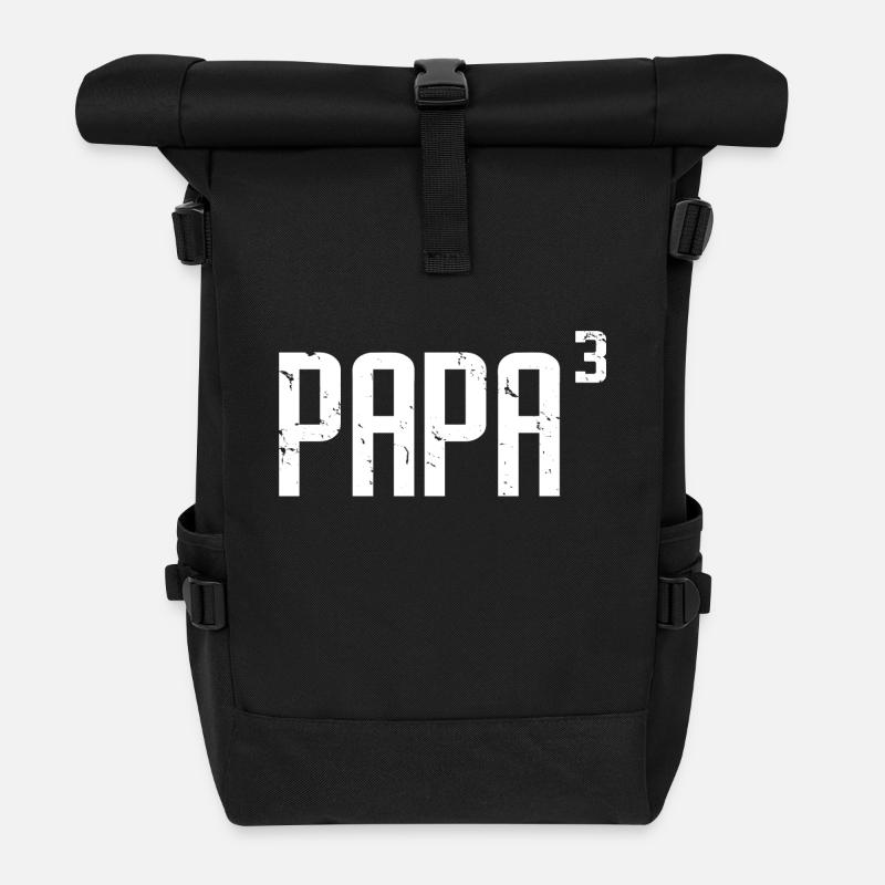 Papa von drei Kindern, Vatertagsgeschenk, Vater von 3 - Rolltop Rucksack - Schwarz