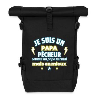 Papa PÊCHEUR,cadeau fête des pères,Pêche,Humour - Sac à dos roll top - noir - Devant