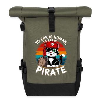 Katze Pirat Kostüm Karneval Halloween Geburtstag - Rolltop Rucksack - Olive/Schwarz - Vorne
