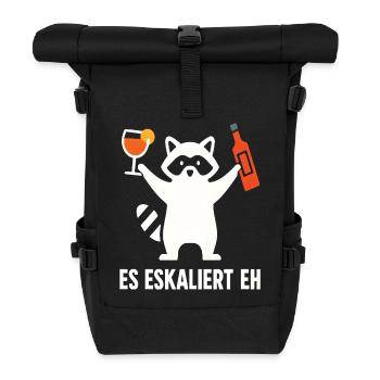 Party Waschbär Spruch Trinkspruch Es Eskaliert Eh - Rolltop Rucksack - Schwarz - Vorne