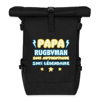 Papa rugbyman,cadeau fête des pères,rugby,Rugby - Sac à dos roll top - noir - Devant