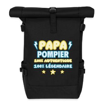 Papa pompier, cadeau fête des pères,Humour - Sac à dos roll top - noir - Devant