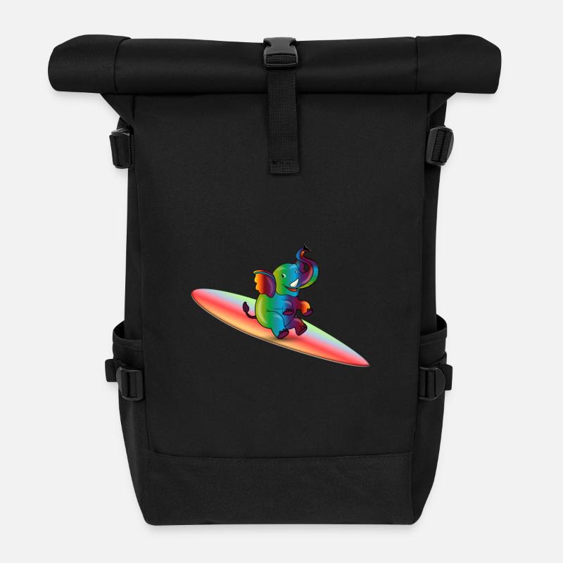 éléphant surfin - Sac à dos roll top - noir