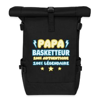 Papa basketteur, cadeau fête des pères,basket - Sac à dos roll top - noir - Devant
