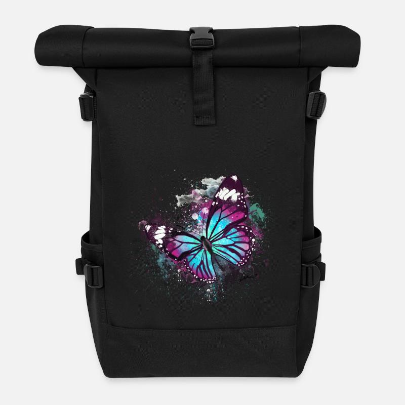 Belle aquarelle de papillon - Sac à dos roll top - noir