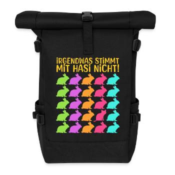 IRGENDWAS STIMMT MIT HASI NICHT lustiges Suchbild - Rolltop Rucksack - Schwarz - Vorne