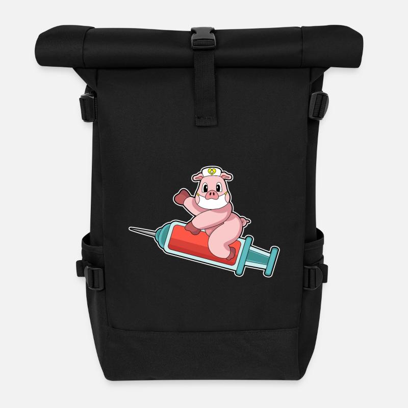 Seringue d’infirmière porcine - Sac à dos roll top - noir