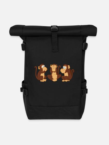 Die Drei Affen - Rolltop Rucksack - Schwarz