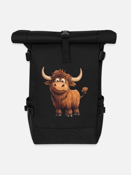 Schottisches Hochlandrind - Rolltop Rucksack - Schwarz