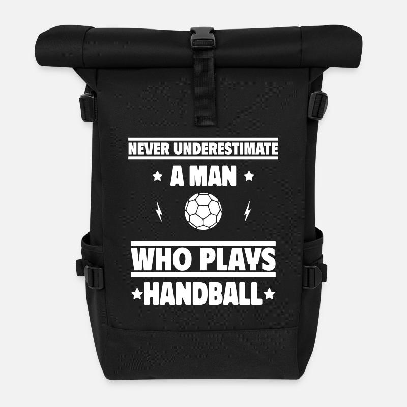 Unterschätze niemals einen Mann, der Handball - Rolltop Rucksack - Schwarz