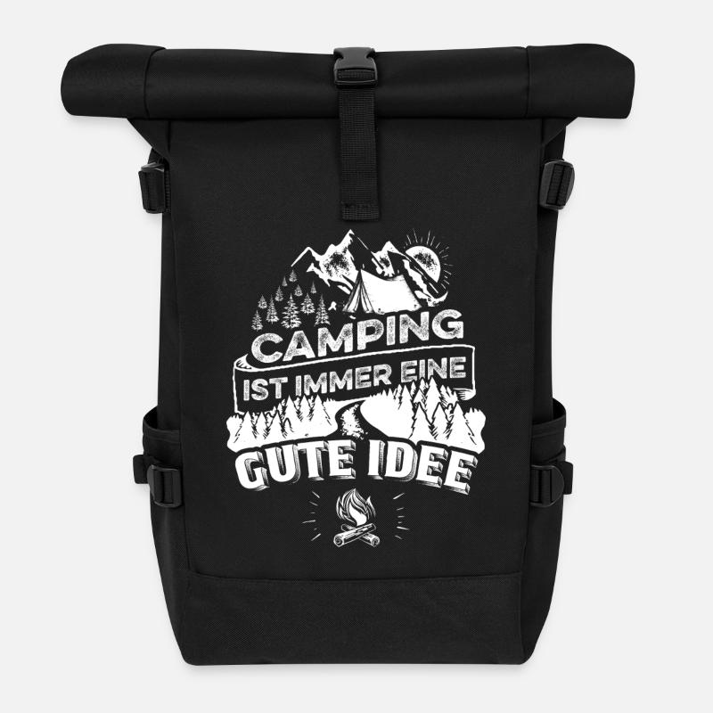 Camping eine gute Idee - Rolltop Rucksack - Schwarz