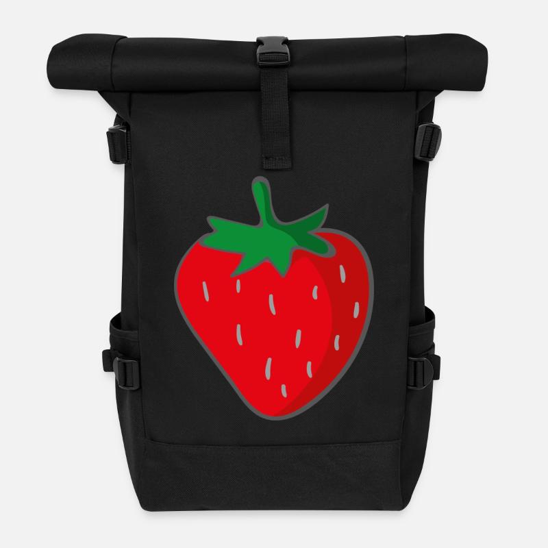 Erdbeere - Rolltop Rucksack - Schwarz