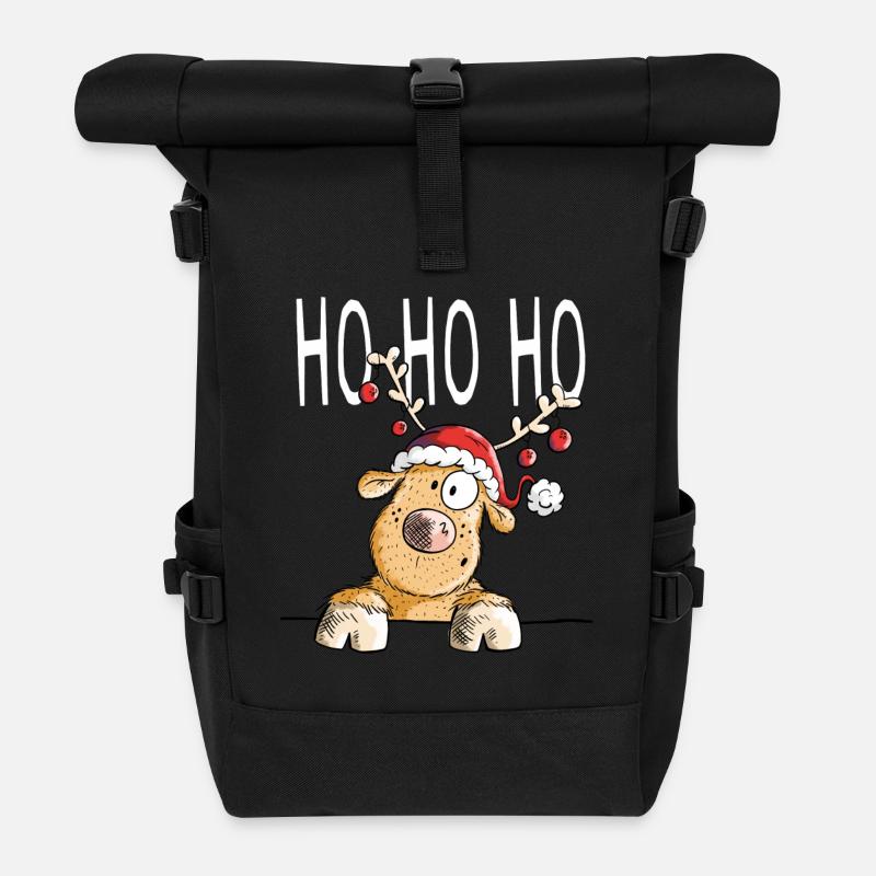 Ho Ho Ho Rentier - Rentiere - Ren - Geschenk - Rolltop Rucksack - Schwarz