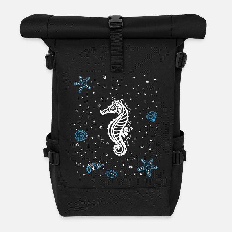Seepferdchen mit Wasserspritzer. Maritim. - Rolltop Rucksack - Schwarz