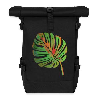 Monstera leaf - Roll Top Backpack - black - Front