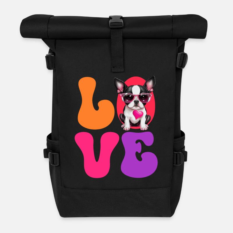 Hund Boston Terrier - Rolltop Rucksack - Schwarz