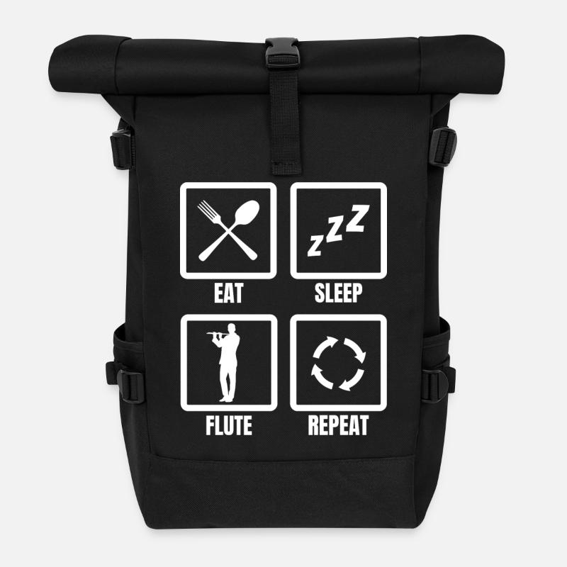 Essen Schlafen Flöte Wiederholen - Rolltop Rucksack - Schwarz