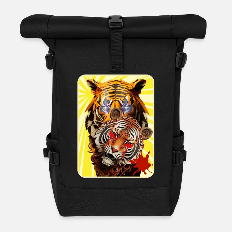 Tigre et lion - Sac à dos roll top - noir