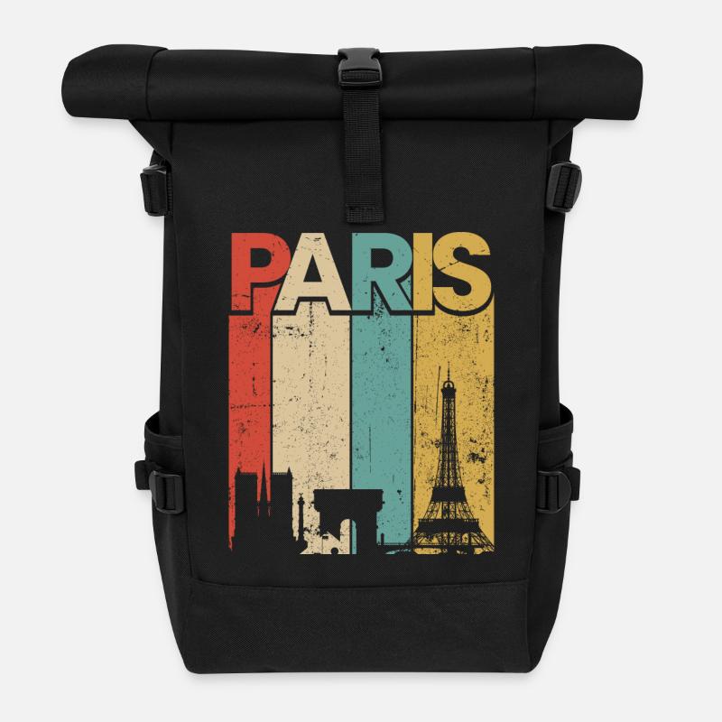 Paris Vintage Sunset Stripes - Roll Top Backpack - black