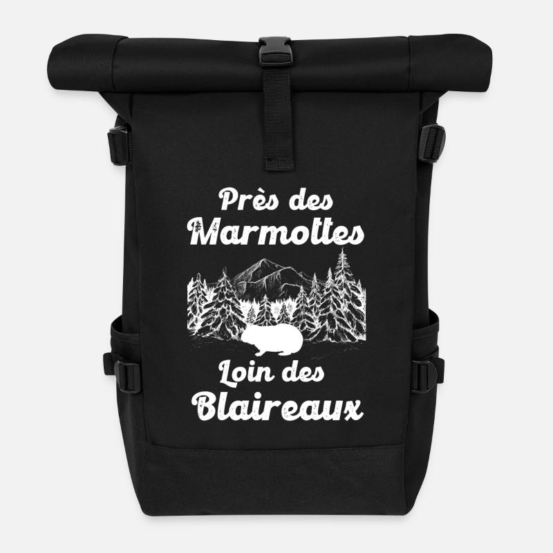 Marmotte humour forêt camping - Sac à dos roll top - noir