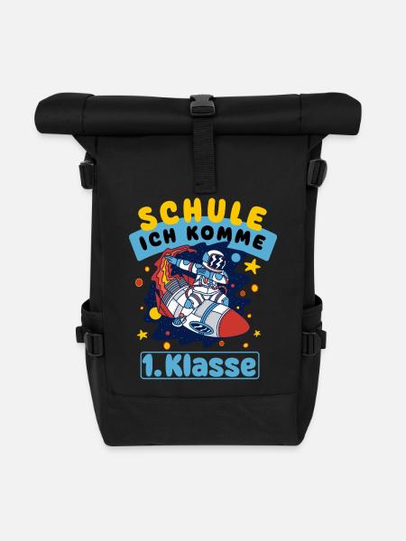 Einschulung Schulkind 1. Klasse Astronaut Weltall - Rolltop Rucksack - Schwarz