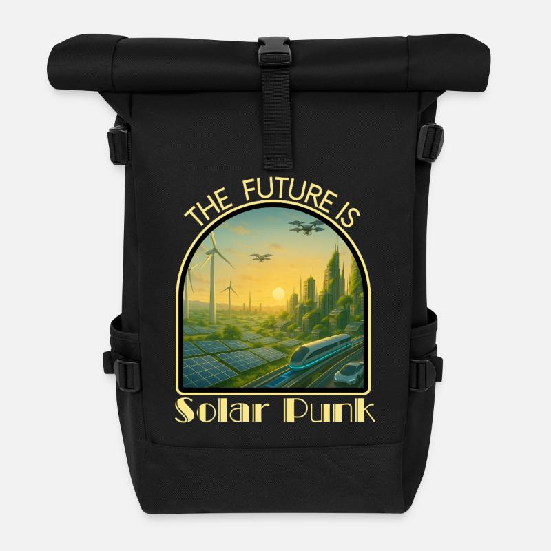 Solar Punk City - Roll Top Backpack - black