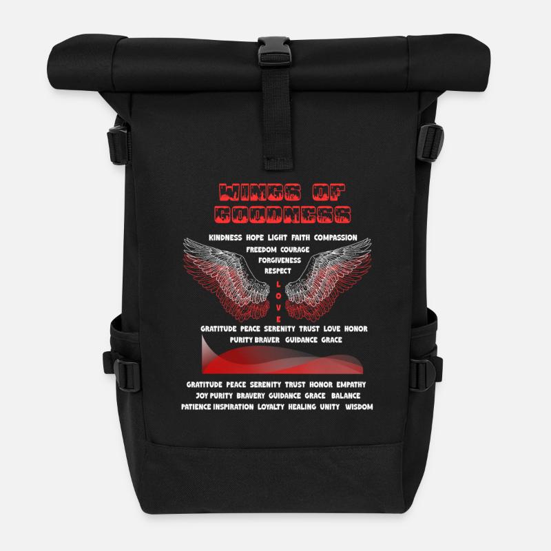 Ein auffälliges Design mit großen Engelsflügeln - Rolltop Rucksack - Schwarz