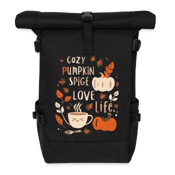 Herbstlicher Pumpkin Cozy Print Kürbis Design  - Rolltop Rucksack - Schwarz - Vorne