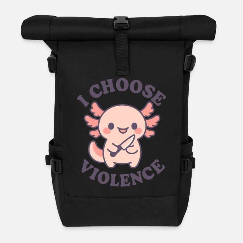 Rebellisches süßes Axolostol – Ich wähle Gewalt - Rolltop Rucksack - Schwarz