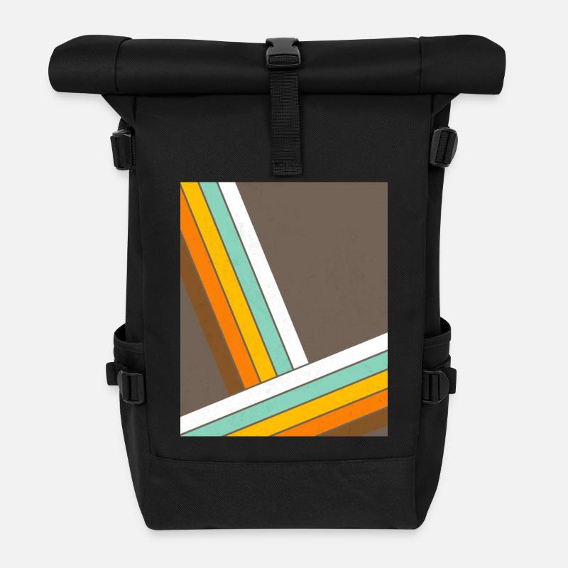 Retro 70s Geometric Stripes - Roll Top Backpack - black