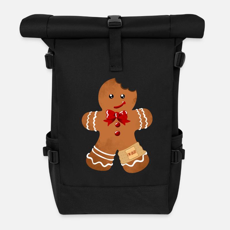 Lebkuchenmännchen mit roter Schleife und Pflaster - Rolltop Rucksack - Schwarz