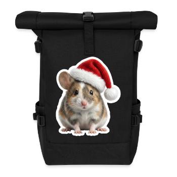 Cute mouse with big Christmas hat - Roll Top Backpack - black - Front