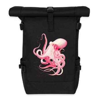 Vintage Octopus Illustration in Red & Pink - Roll Top Backpack - black - Front
