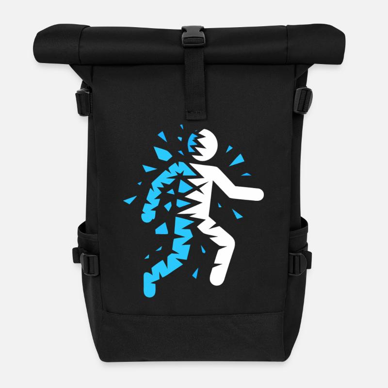 Blue exploded silhouette - Roll Top Backpack - black